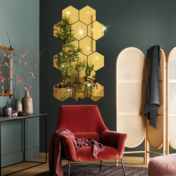 Elegant 3D Hexagon Mirror Decals – Living Room & More